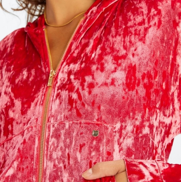 Fabletics Crushed Velour Zip Up Hoodie Strawberry Red - Small - Picture 3 of 8